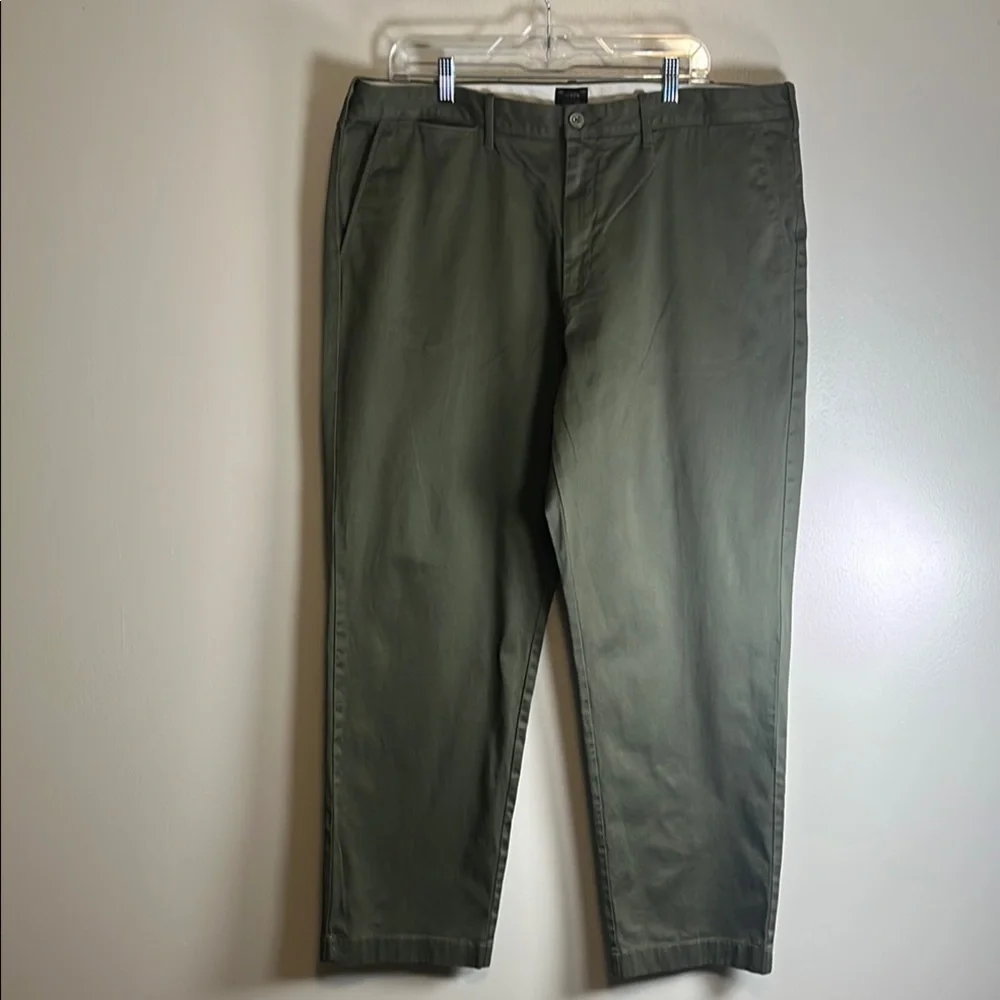 J. Crew Stretch Men's Olive Green Khaki Flat Front Pants Sz 38x32